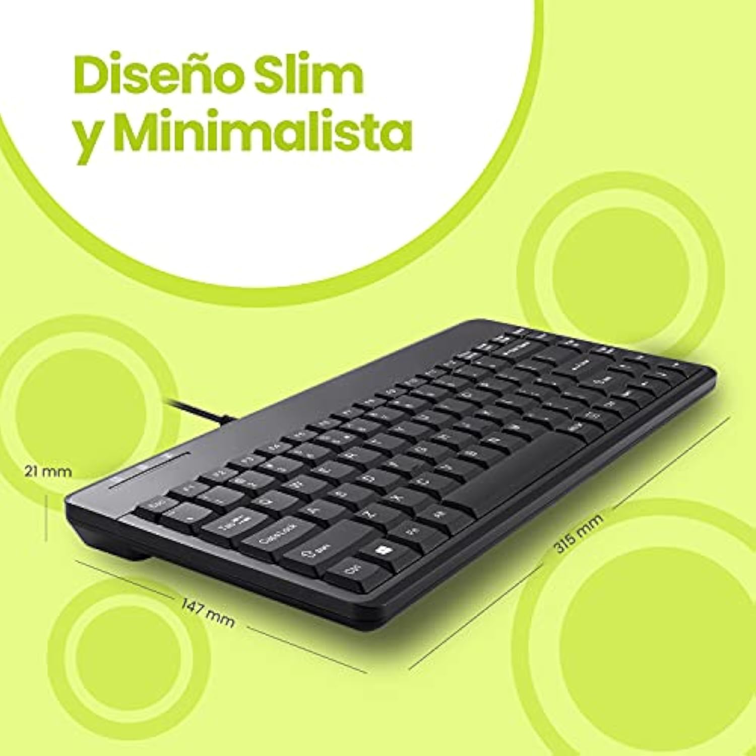Perixx PERIBOARD-409P ES Mini Teclado con PS2 Cable - 314x146x20mm - Negro - Q