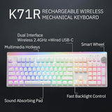 Irocks K71R Wireless Rgb Mechanical Gaming Keyboard, Switches Brown, Pbt 107 Keys Nkro, Rgb Backlit, Dual Wireless/Wired, Compatible With Windows, For Mac, Pc And Laptop, White (Red Switch)