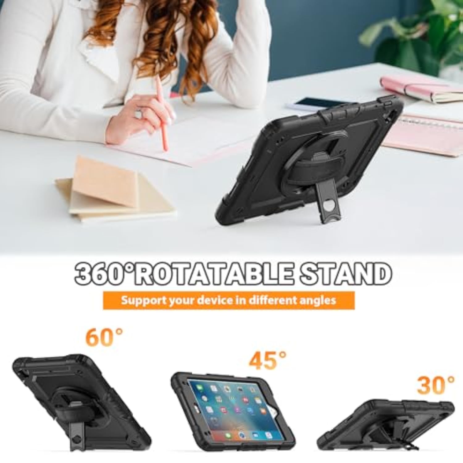 For Ipad Mini 5/ Mini 4 Case 7.9 Inch, Sturdy Heavy Duty Shockproof Full-Body Protective Case With Screen Protector, Rotating Stand, Hand/Shoulder Strap For Ipad Mini 5Th/4Th Gen, Black