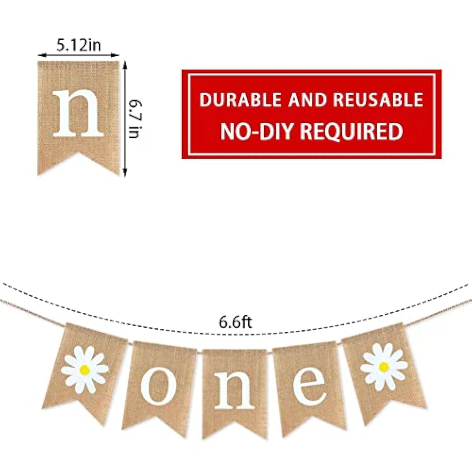 Jute Burlap Daisy Themed 1St Birthday Party Decoration Banner, Spring Party Decoration Burlap Banner Garland With Flower For Mantle, Fireplace Supplies