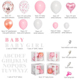 135pcs Pink Baby Shower Decor, Rose Gold Balloon Garland & Baby Boxes with Letters