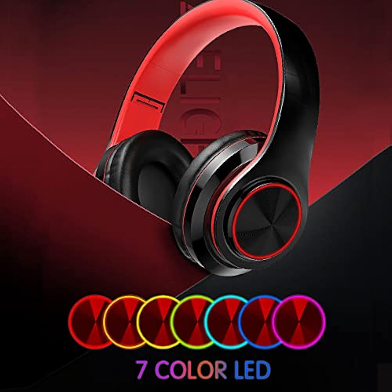 Bluetooth Over Ear Headphones, Foldable Led Stereo Headphones With Built-In Mi