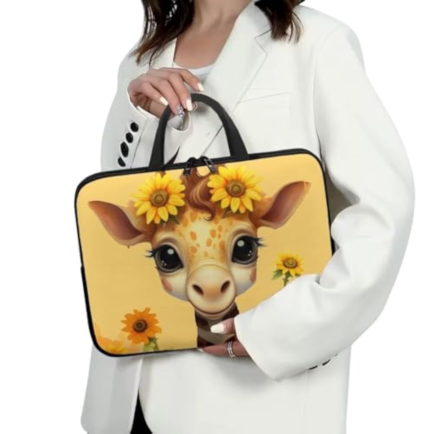 Giraffe 17 Inch Laptop Sleeve, Laptop Cover Computer Bag Tablet Carrying Case With Handle, Fashion Zipper Tote Bags Notebook Sleeves Handbag Messenger Briefcase Gifts For Women