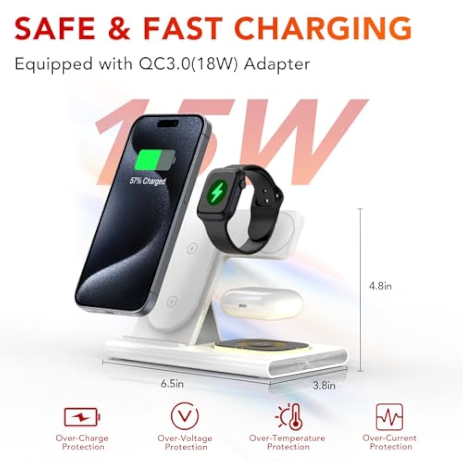 3 In 1 Foldable Charging Station For Apple Products,Fast Wireless Charger Travel Dock Adapter&Light For Iphone 16/15/14/13/12/11/X/Xs,For Iwatch 10/9/8/7/Ultra2/Ultra/Se,For Airpods 4/3/2/Pro/2(White)