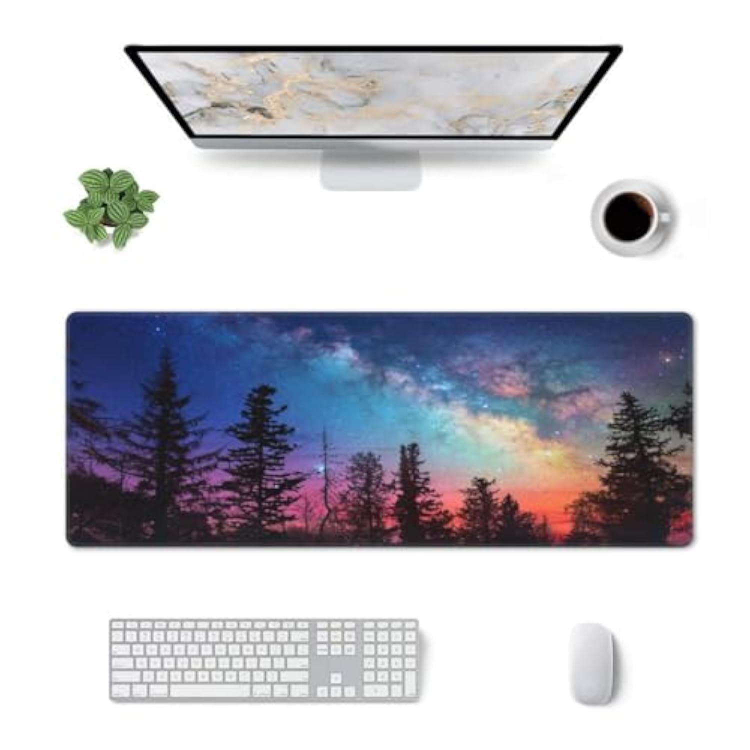 Colourful Sky Forest Extended Large Gaming Mouse Pad For Home Office Keyboard Computer Laptop Non-Slip Rubber Base Xl Mousepad Desk Mat Pads With Stitched Edges 11.8 X 31.5 Inch