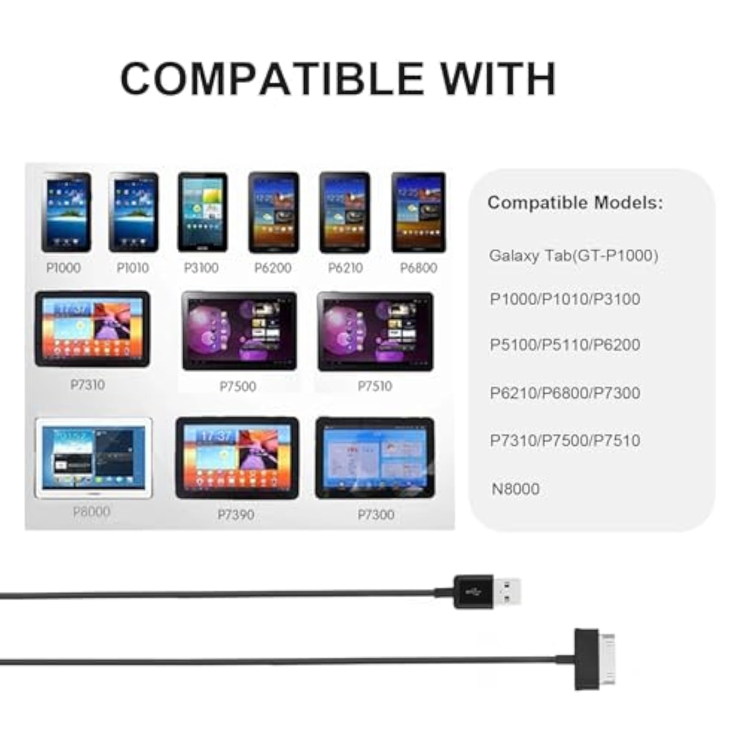Charging Power Supply For Samsung Tablet Sgh-I497, Gt-P5113, Gt-P7510, Ce0168, 6.6 Ft 30 Pin Charging Cord Cable