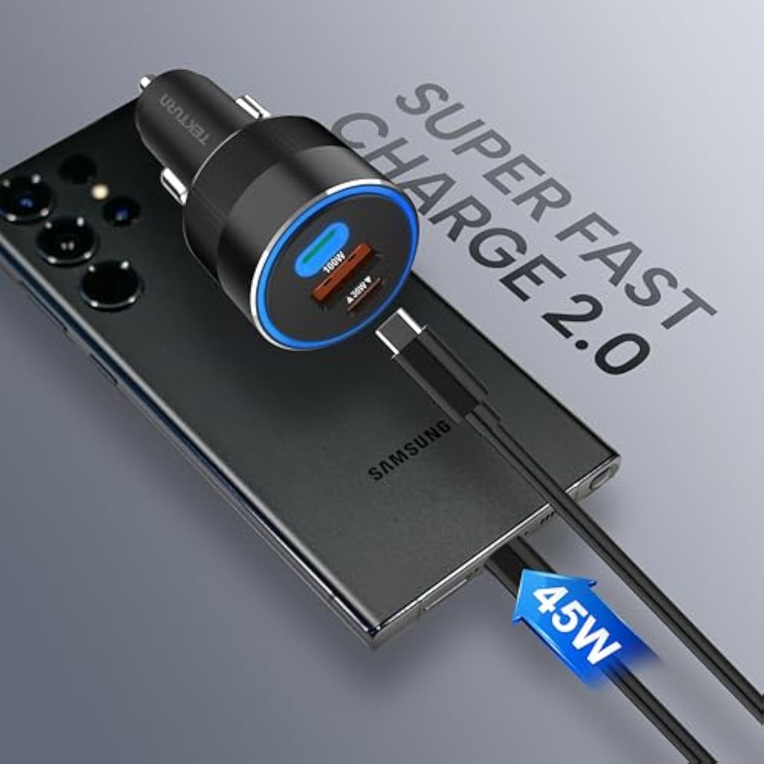 160W Car Charger With 100W E-Mark Cable - Multiport (2 Usb-C & 1 Usb-A) Super Fast Charging, Compatible With Iphone 15/14/13/12, Samsung S24/S23/S22, Ipad, Macbook, Windows Laptops & More