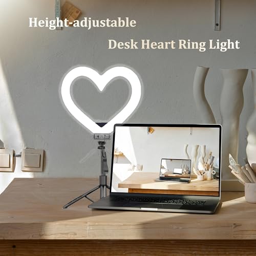 Heart Ring Light, 13" Desk Ring Light with Extendable Selfie Stick Stand for Laptop Video Conference Lighting with Phone Holder Height Adjustable 47