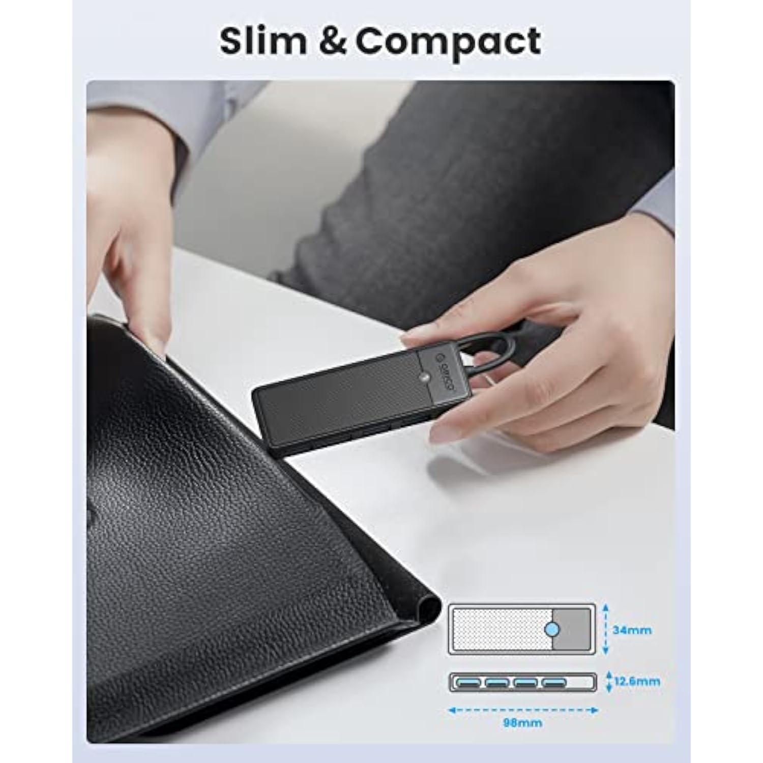 USB 3.0 Hub, ORICO 4-Port USB Hub, Ultra Slim USB Splitter for Laptop for MacB