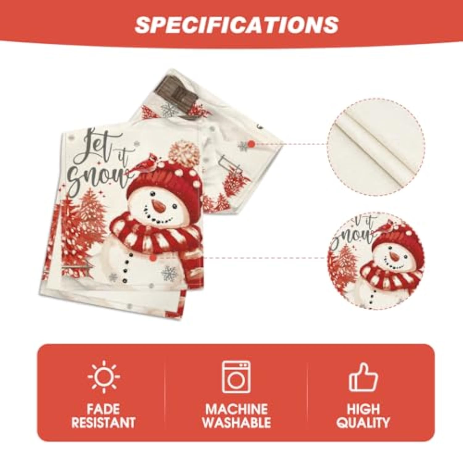 Xmas Trees Let It Snow Red Snowman Christmas Table Runner, Seasonal Winter Holiday Kitchen Dining Table Decoration For Home Party Decor 13X72 Inch