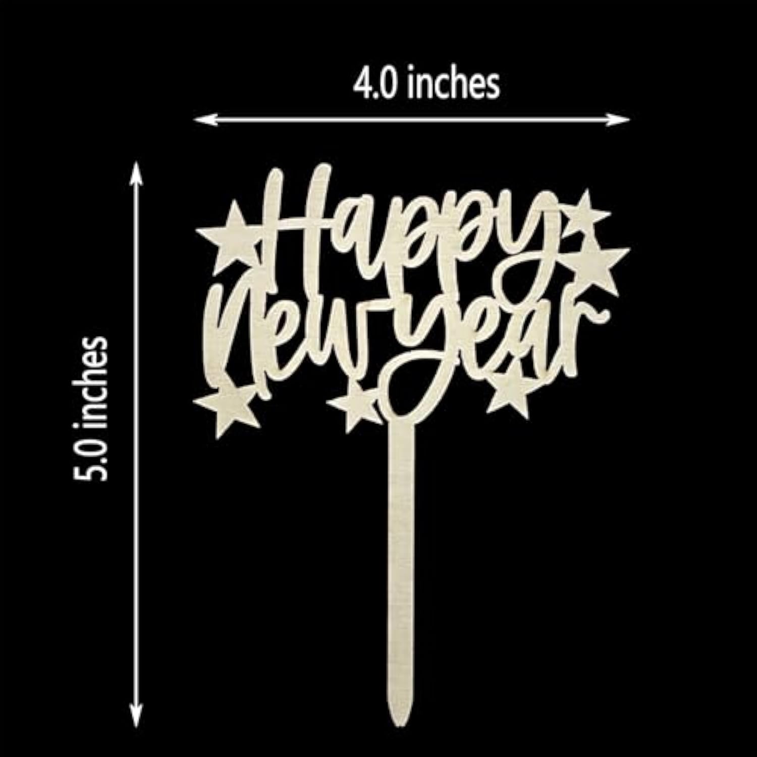 Happy New Year Cake Topper Wooden Natural Color Stars Decoration