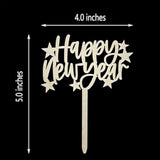 Happy New Year Cake Topper Wooden Natural Color Stars Decoration
