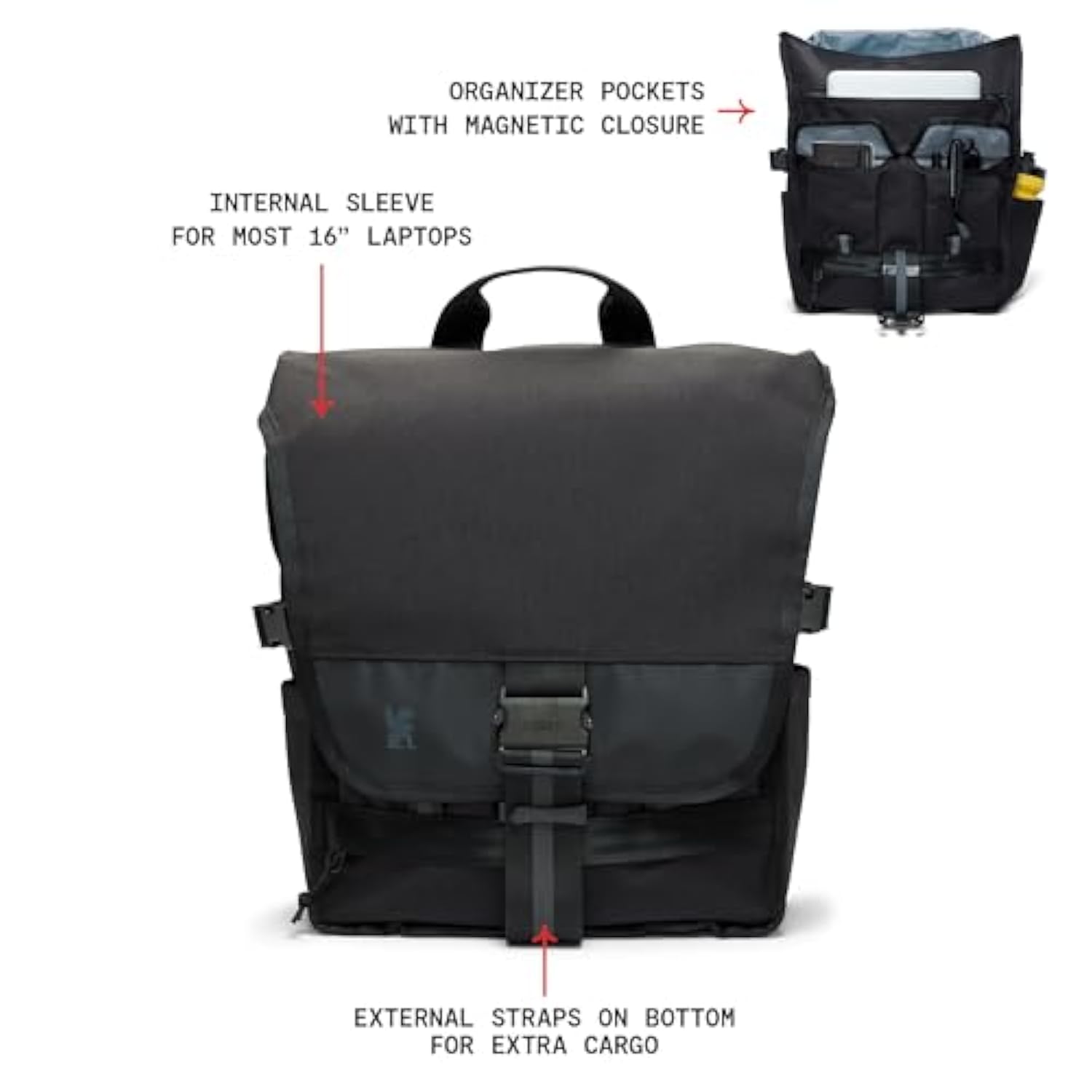 Chrome Industries Warsaw 30L Pack for Men & Women – Utility Backpack with Cargo Straps & Laptop Sleeve to Hold Most 16” Computers – Bag Is Made for Travel, Work, Hiking, School, Plane Carry-On – Black