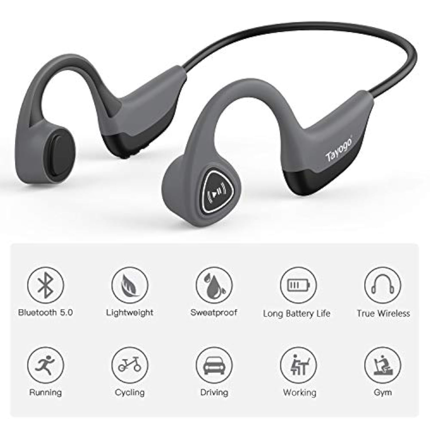 Bone Conduction Headphones, Wireless Bluetooth Bone Conducting Earbuds, Open E