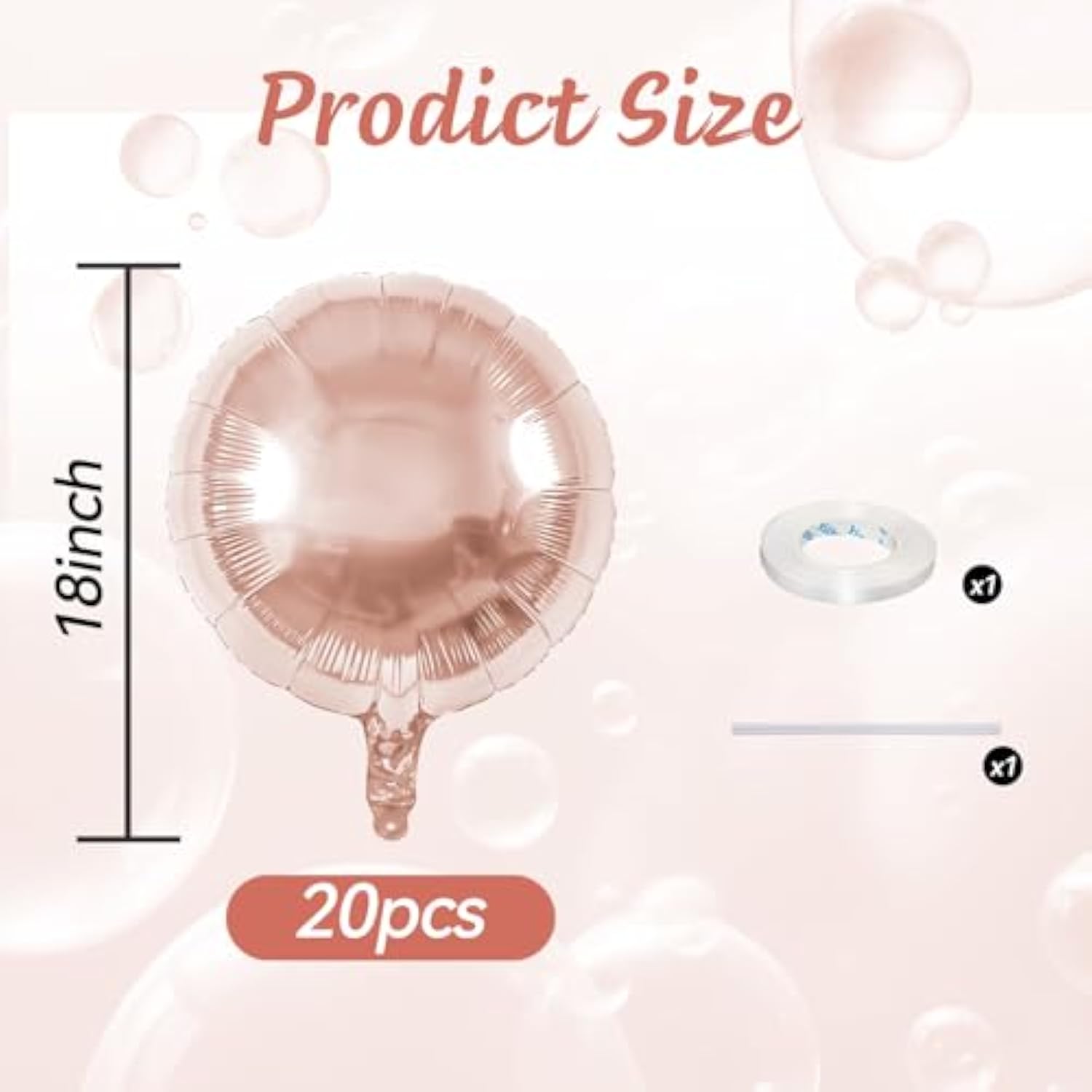 20Pcs 18 Inch Round Foil Balloon, Rose Gold Round Shaped Balloons, Round Shape Foil Aluminum Balloons For Birthday Party Wedding Bridal Shower Celebration Engagement Anniversary Baby Shower Decoration