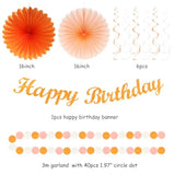 Orange-Beige Fal Boho Birthday Party-Decorations - 21Pcs Autumn One Two Sweet Peach Happy Banner,Girls Groovy Paper Streamers Lanterns Honeycomb,Tissue Pom Poms Fan,Hippie Garland Decor