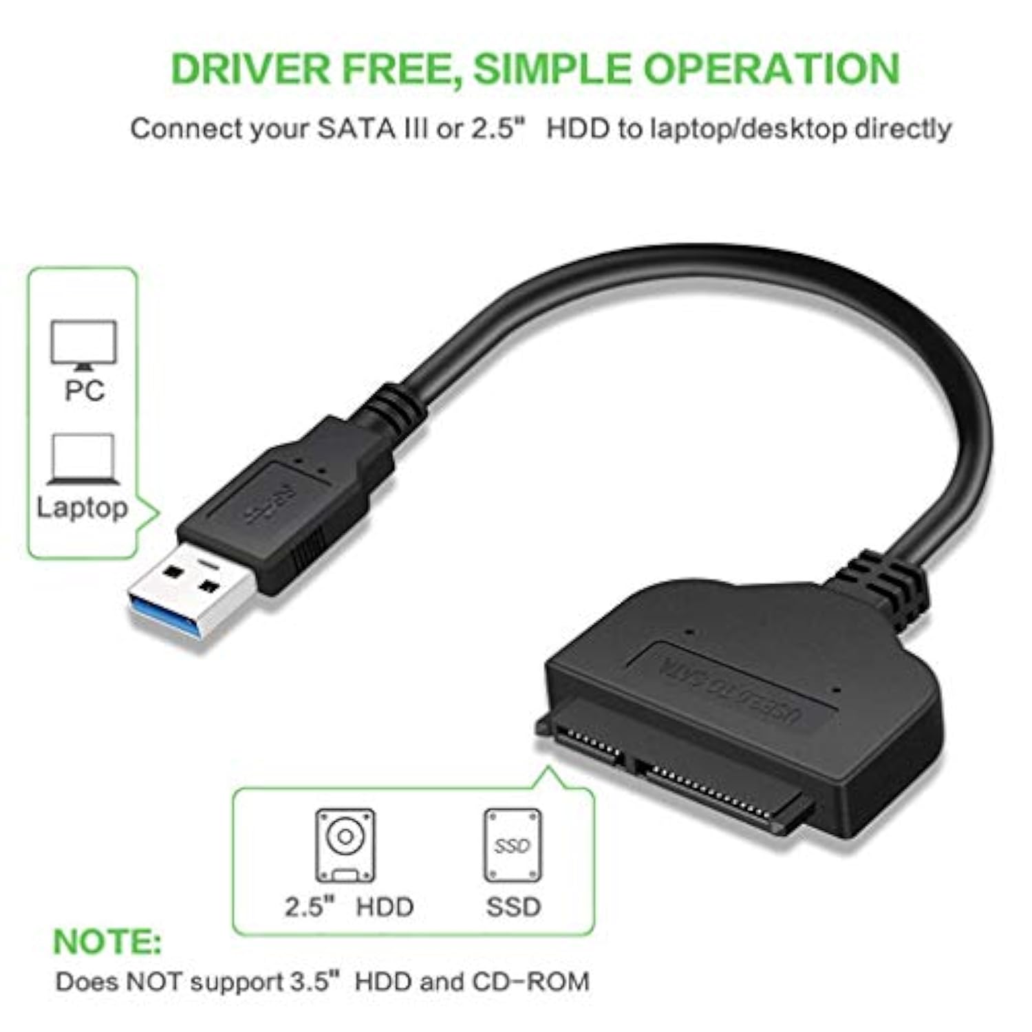 Usb 3.0 To 2.5” Sata Iii Hard Drive Adapter Cable, Converter For 2.5" Ssd/Hdd
