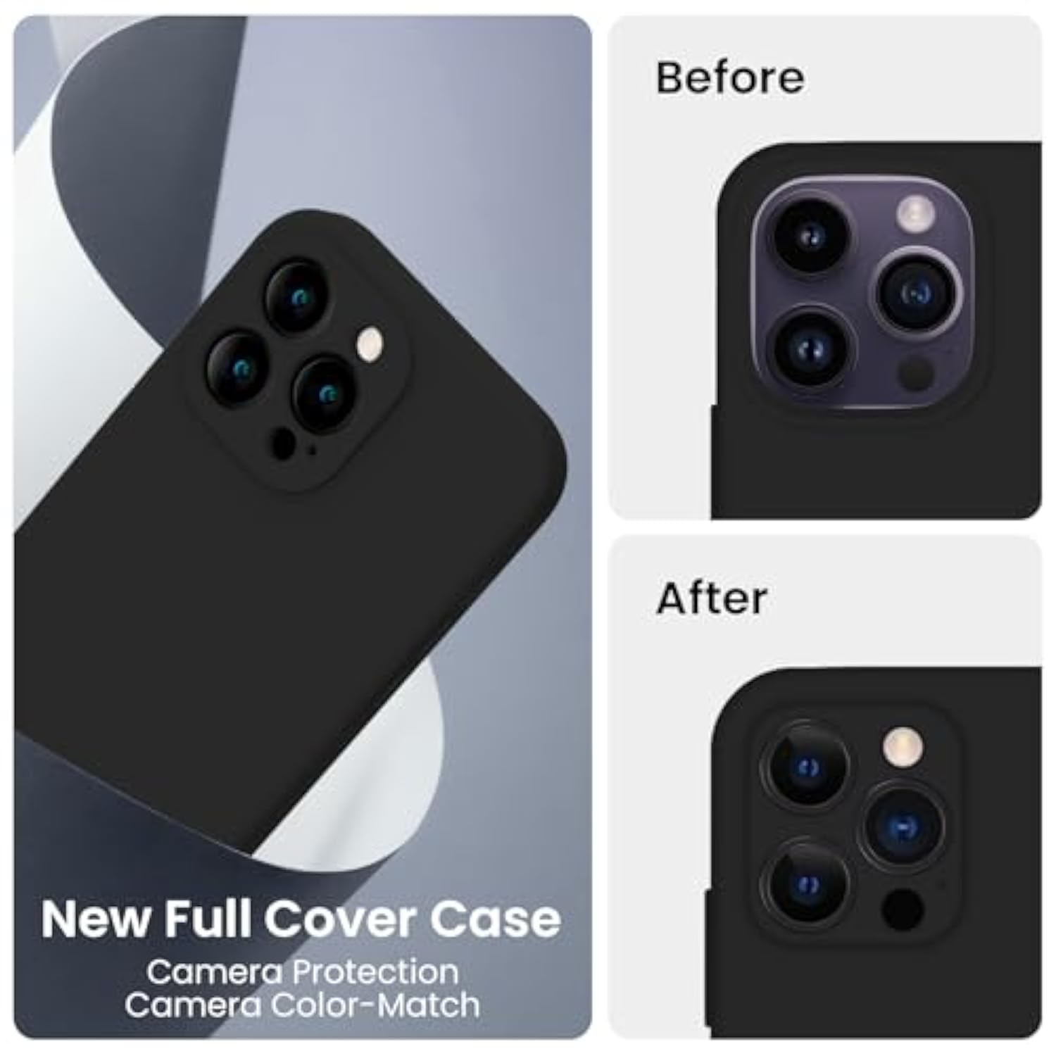 For 14 Pro Case, Silicone Upgraded [Camera Protection] Phone Case With [2 Screen Protectors], Soft Anti-Scratch Microfiber Lining Inside, 6.1 Inch, Black