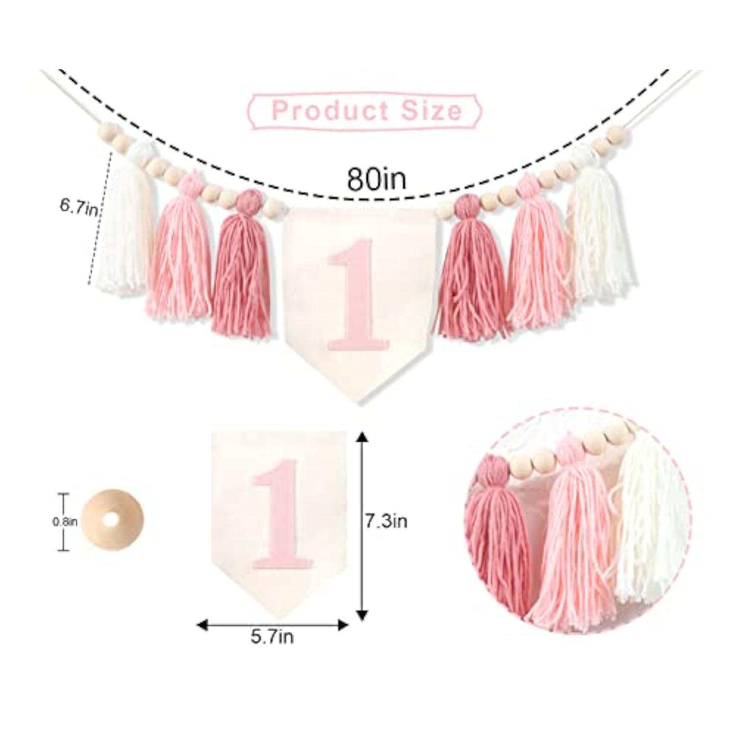 Pink Daisy 1st Birthday High Chair Banner: Tassel Garland, Photo Backdrop
