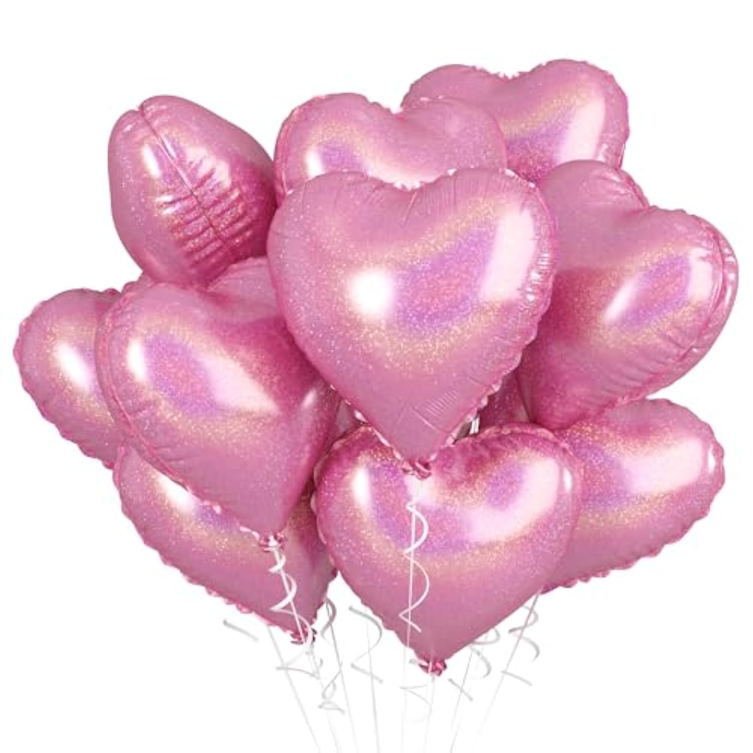Light Pink Heart Balloons, 10Pcs Glitter Pink Heart Shape Balloons Foil, 18Inch Pastel Pink Love Heart Balloons For Girls Women Valentines Day, Wedding, Brithday, Baby Shower Party Decorations