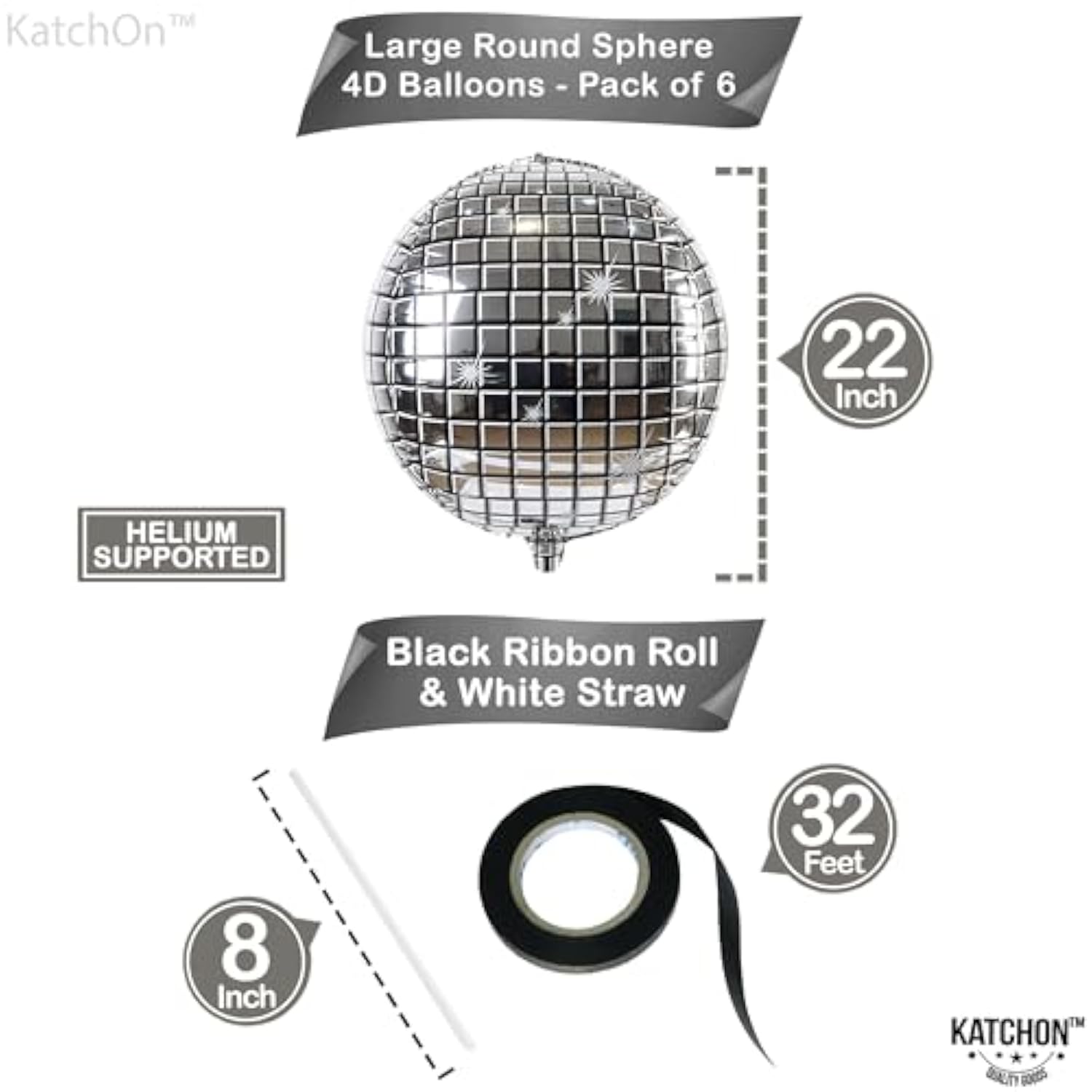 , Silver Disco Ball Balloons - Huge 22 Inch, Pack Of 6 | 4D Sphere Balloons For Disco Party Decorations | Anniversary, Bachelorette, Birthday, Retro Party Decorations | 70S Party Decoration