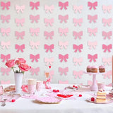 Pink Bow Party Hanging Banners & Birthday Party Supplies Decorations - Bow Paper Cutouts For Girl Baby Shower Bridal Shower Bachelorette Room Backdrop - 8 Pcs, 55 Inch, Hot To Light Pink Paper Banners