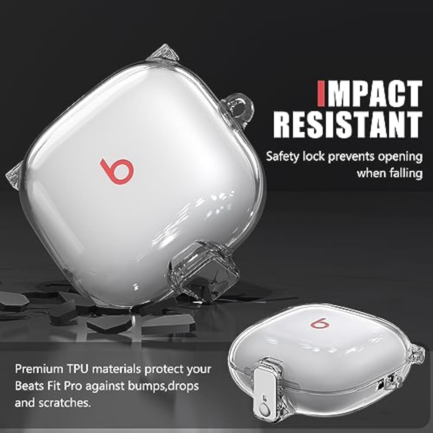 ?With Safety Lock? For Beats Fit Pro Case Cover,Cleaner Kit For Beats Fit Pro,Accessories With Anti-Lost Keychain/Silicone Wrist Strap(Clear)