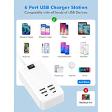 6 Port Usb Charger Station - Usb C Charging Hub For Multiple Devices, Iphone 14/13 Pro Max/13 Pro/13, Ipad Pro, Switch, Galaxy S21 (White)