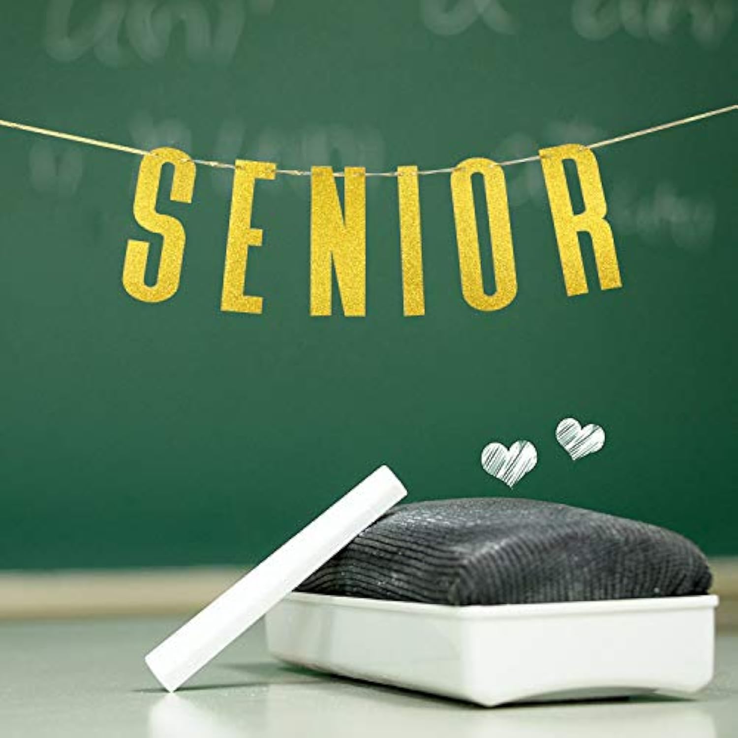 Gold Glitter Senior Banner For Congrats Grad Banner - High School College Graduation Party Bunting Decoration