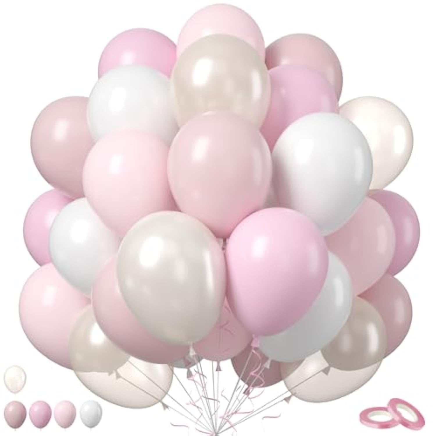 Blush Pink Balloons, 50 Pcs 12Inch Dusty Pink Pearl White Sand Latex Balloon Retro Pink Nude Cream Boho Balloons For Bridal Baby Girls Shower Boho Bachelorette Birthday Wedding Party Decorations