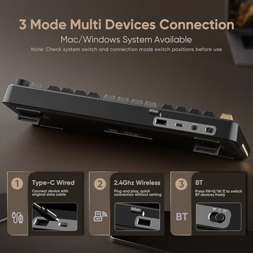K75 Wireless Mechanical Keyboard, Cnc Knob, Tri-Mode Bt5.0/2.4Ghz/Usb-C Hot Swappable Custom, Pre-Lubed Linear Coconut Switches, Gasket Structure, Rgb Gaming Keyboard, Black-Gold