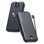 Portable Charger, 12000Mah 22.5W Type C Fast Charging Power Bank With Built-In Cables & Wall Plug, External Battery Bank With Led Display, Travel Essential Battery Pack For Iphone, Ipad, Samsung Black