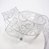Organza With Silver Glitter Swirls Wired Ribbon 2.5 Inch X 50 Yards For Christmas Home Decor Tree Topper Bow Gift Wrapping Diy Crafts Wreath Garland Wedding