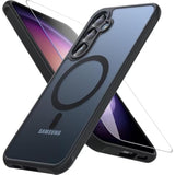 Magnetic Case For Galaxy A14 5G Phone Case With Glass Screen Protector,[Compatible With ], Shockproof Matte Back Cover For Samsung Galaxy A14 5G Case- Black