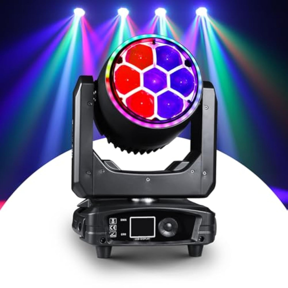 300W Moving Head Dj Light 7X40W Led Stage Lights Rgbw Beam & Wash & Halo Dmx512 Sound Activated For Parties Club Disco Events Wedding Church Opera