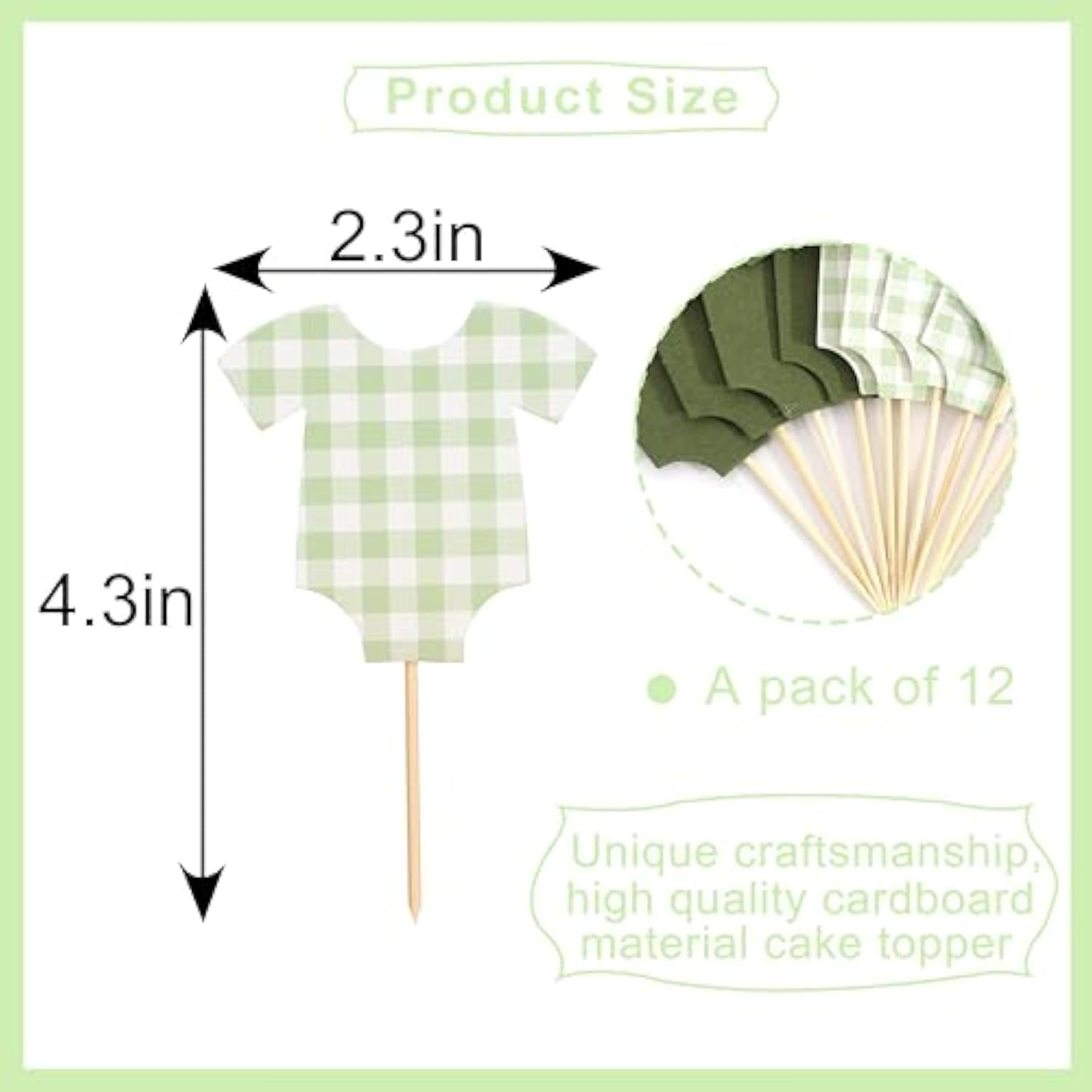 Green Bodysuit Cake Topper Gingham Baby Shower Decoration Girl Boy/Girl Theme