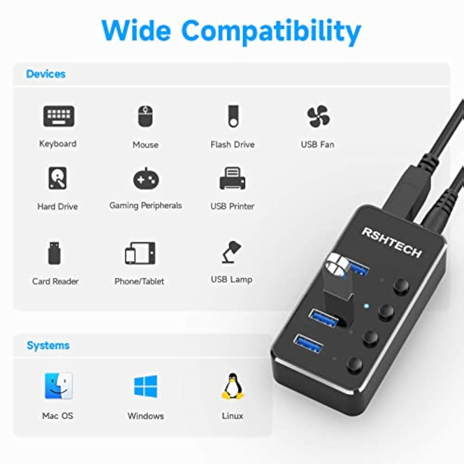 Usb 3.0 Hub 4 Port Powered Usb 3.0/Usb C Hub Upgraded Version With 2-In-1 3.3F