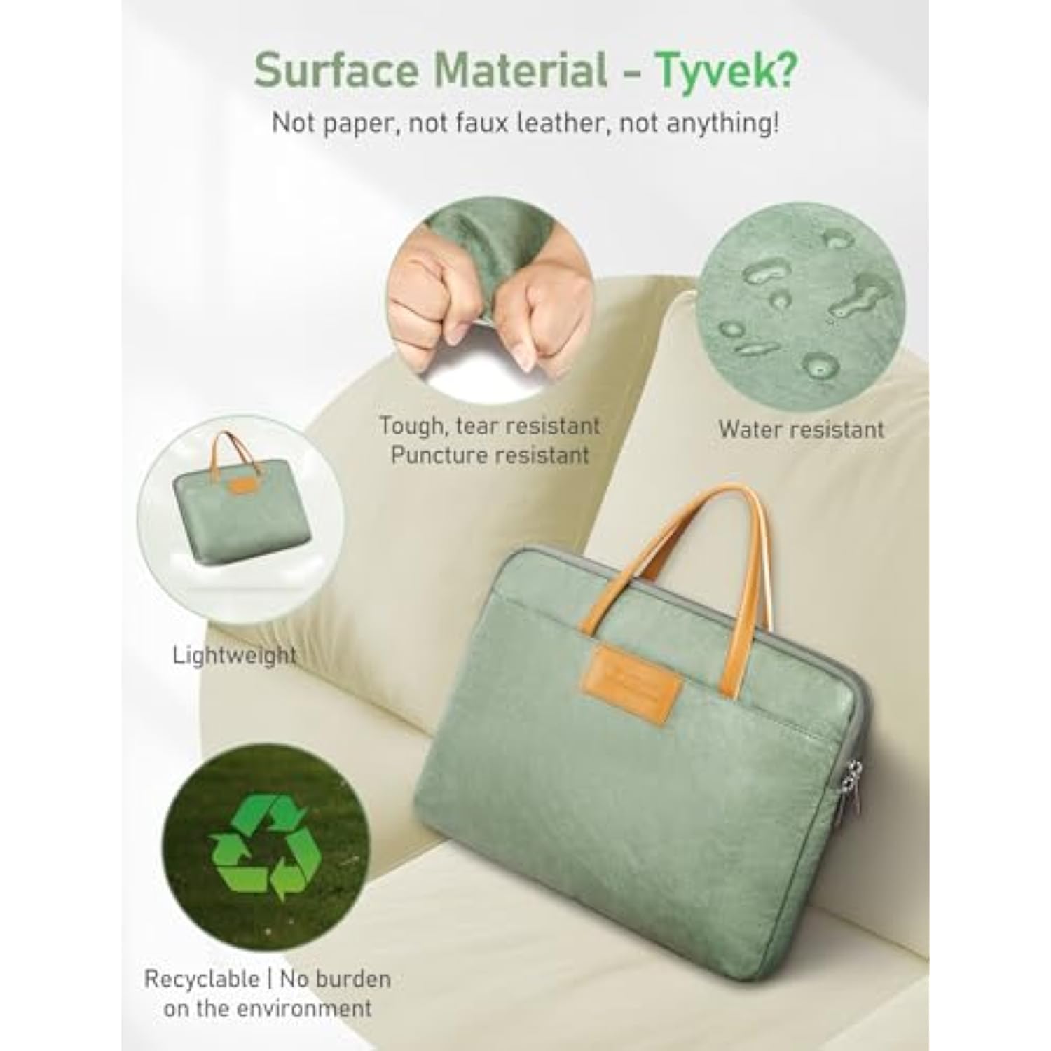 15-16 Inch Shockproof Laptop Sleeve With Handle, Computer Bag For Macbook Pro 16 M4/M3/M2/M1 Pro/Max, Macbook Air 15 M4/M3/M2, 15.6 Inch Chromebook, 16 Inch Tuf Gaming, Inspiron 16, Spruce