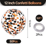 50Pc Halloween Balloons – 12" Orange & Black Latex with Confetti