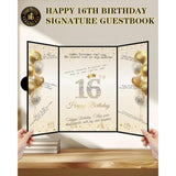 Sweet 16 Party Decorations Black Gold Sweet 16 Guest Book Alternative, Happy Sixteen Birthday Signing Card Board, 16Th Birthday Decorations For Boys Girls, 16Th Anniversary Gifts (Black Gold)