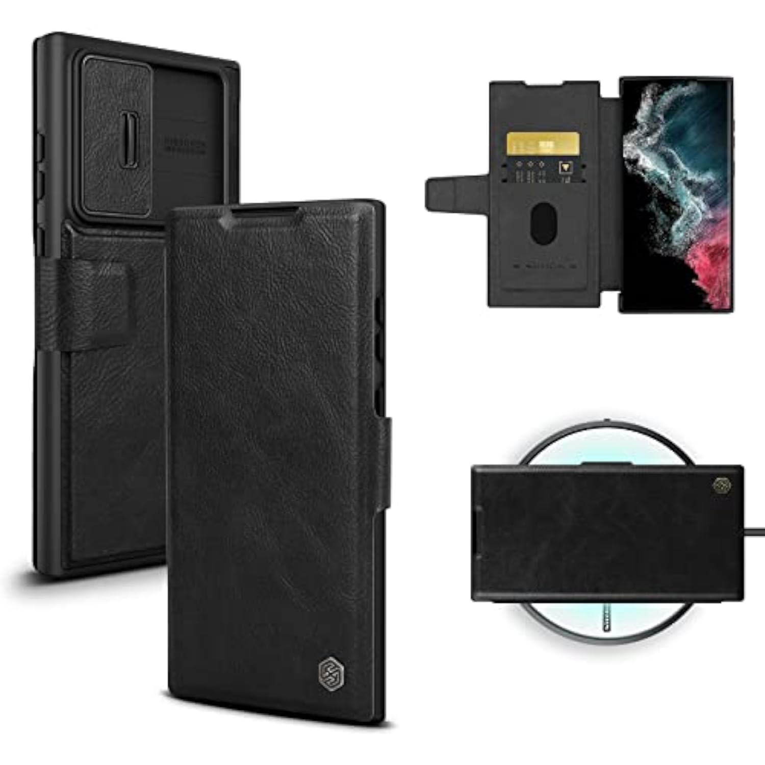 For Samsung Galaxy S23 Ultra Wallet Case With Card Holder And Camera Cover, Pu Leather Case With Magnetic Flip Cover, Card Slot, Slide Camera Protection (6.8 Inch) - Black