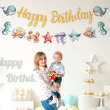 Sea Animals Hanging Swirl Ceiling Streamers Decorations, Under Sea Happy Birthday Banner Sign Party Decoration For Kids Baby Shower Ocean Sea Party Supplies Room Decor
