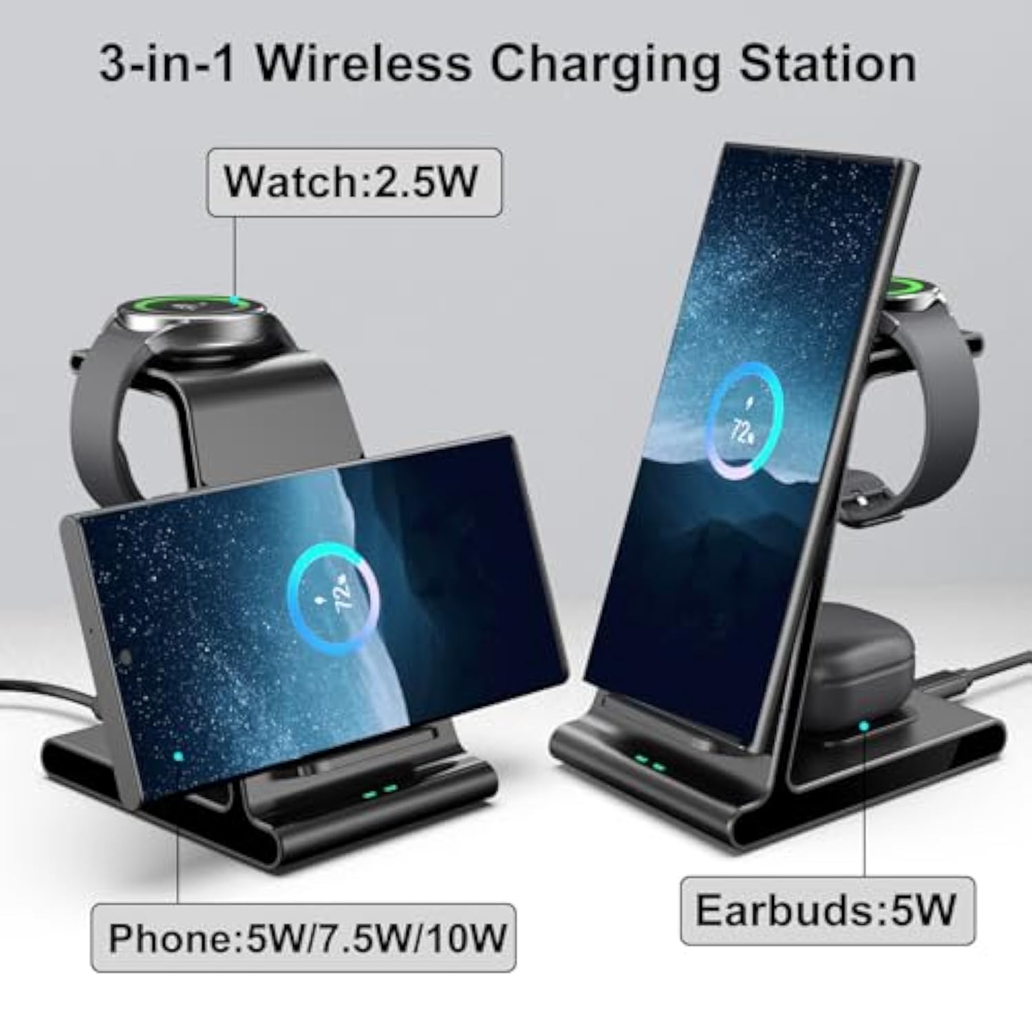 Wireless Charger For Samsung S25 Ultra, Charging Station For Galaxy S25/S25 Edge/S24 Ultra/S24+/S24/S23/Note 20/Z Flip 7/Fold 7, For Galaxy Watch 8/8 Classic/Ultra/7/6, Galaxy Buds 2 Pro (No Adapter)