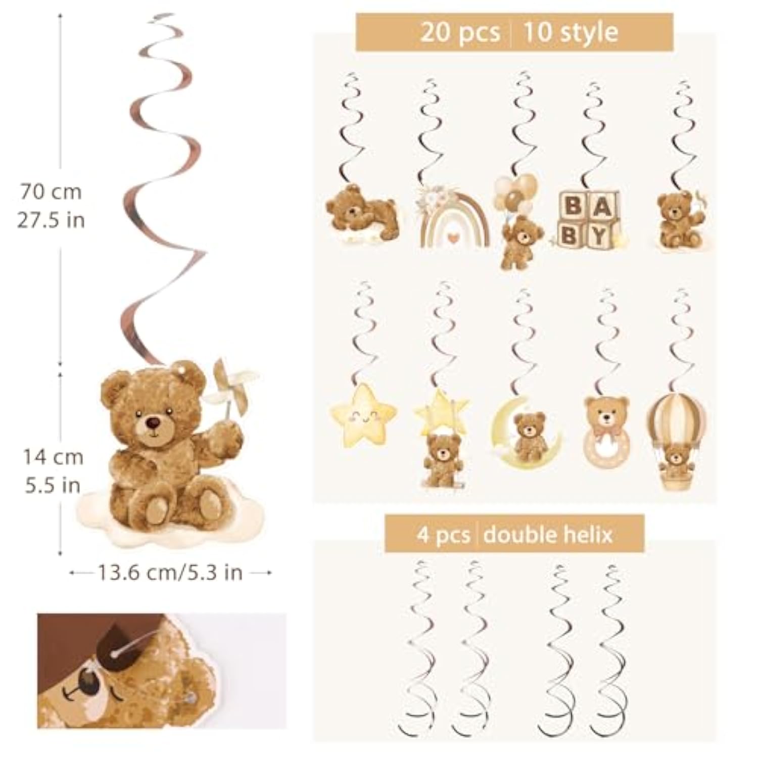 24Pcs Bear Baby Shower Hanging Swirls Decorations We Can Bearly Wait Baby Shower Ceiling Decorations Cream Brown Gender Neutral