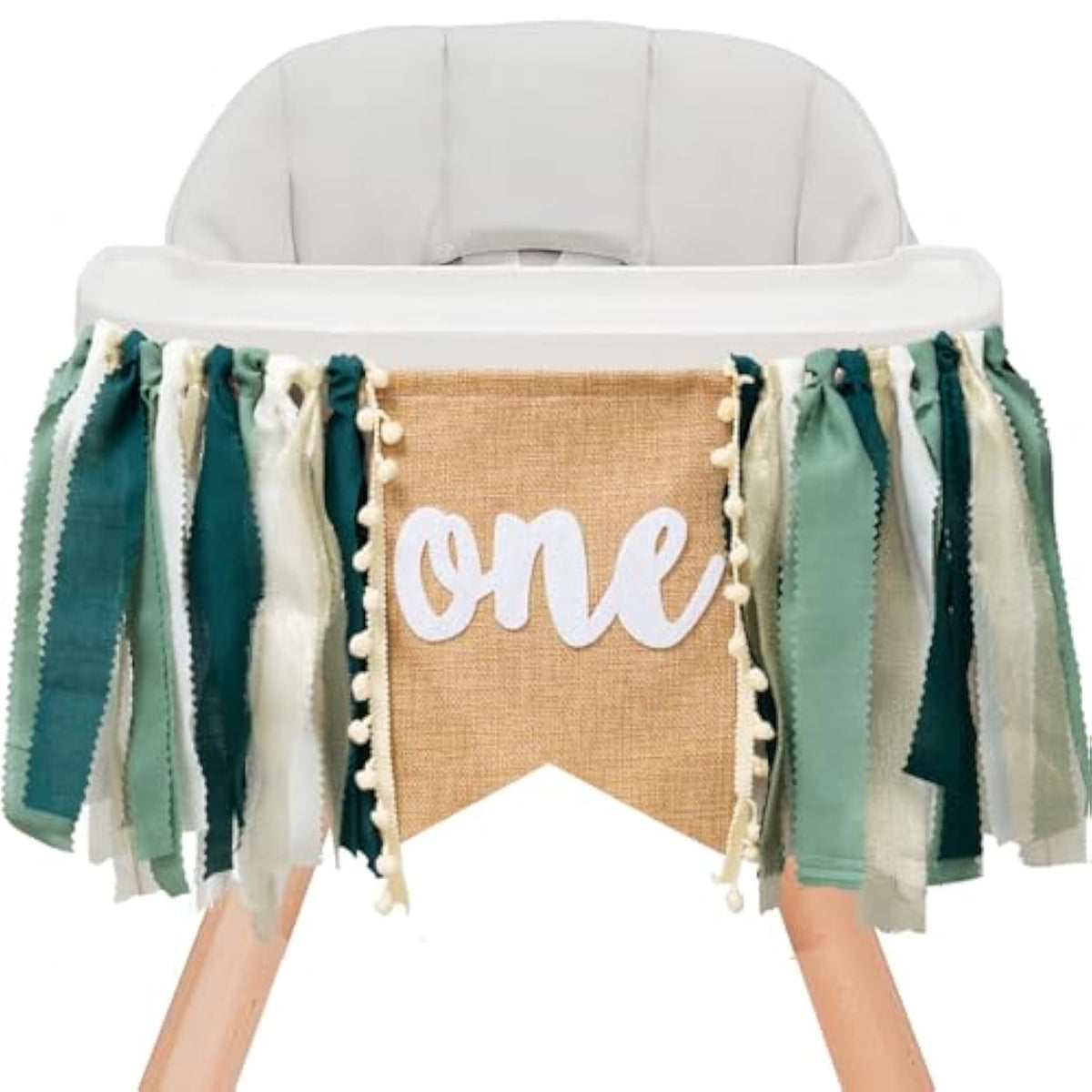 Safari Jungle 1st Birthday Highchair Banner, Dark Green Burlap Cake Smash Decor