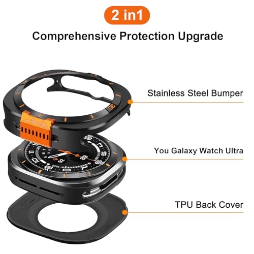 Metal Cover Compatible with  Galaxy Watch Ultra Case 2025/2024, 2 in 1 Protective Rugged Bumper with Back Frame for Galaxy Watch 47mm