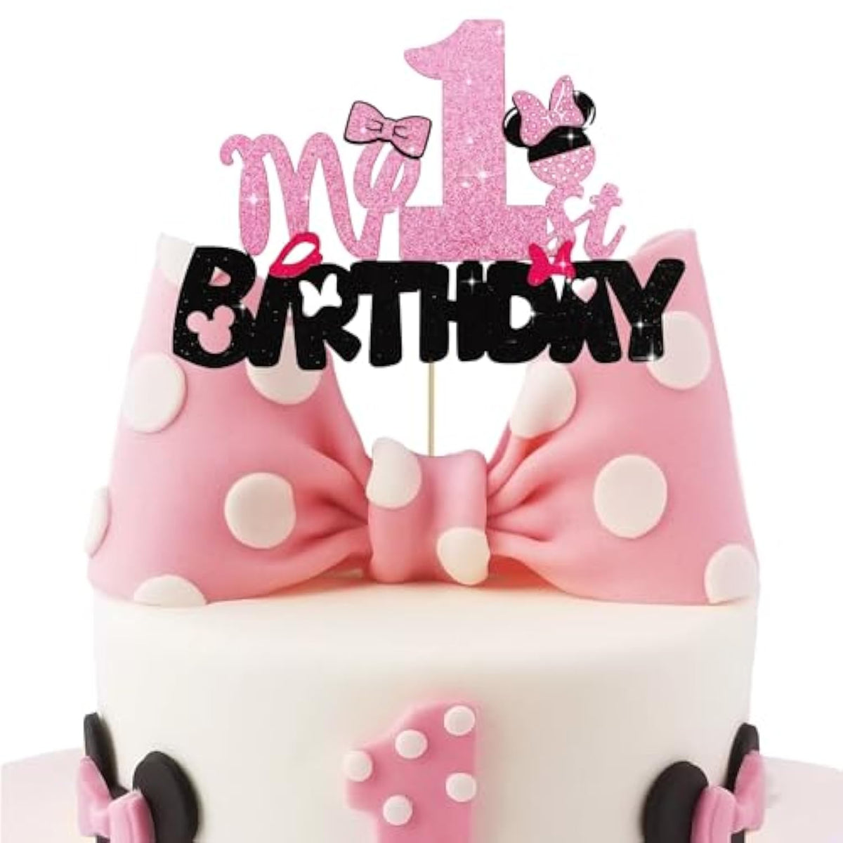 Girls Cake Topper Mouse Cake Topper Mouse Birthday Party Decorations My 1St Birthday Pink And Black Mouse Birthday Party Supplies For Kids Girls