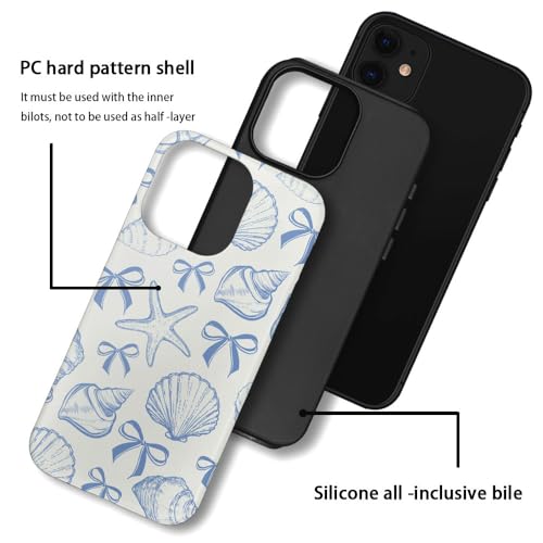 Case Compatible with iPhone 12,Fit Shockproof Cover for Women Girls,Blue Seashell Bow