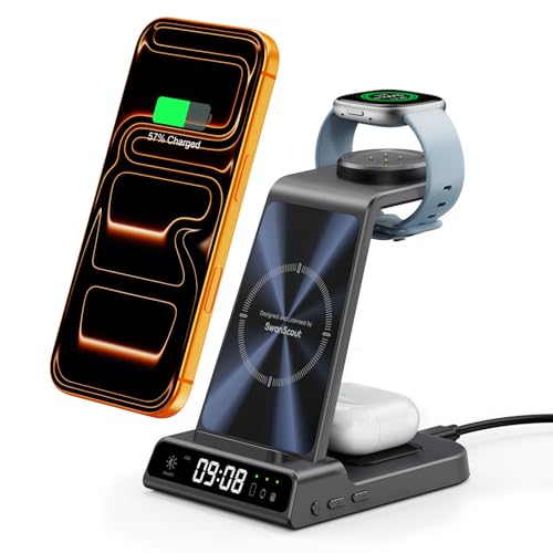 Fitbit Charger Stand for Fitbit Versa 4/3/Sense 2/1/Ace LTE, 3 in 1 Wireless Charging Station for iPhone Air/17/16/15/14, for  S25/S24/S23,