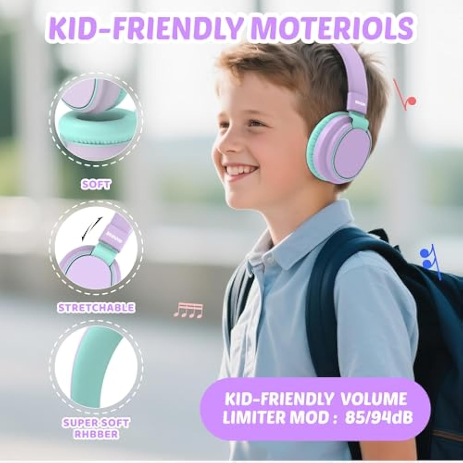 Headphone Kids Wired Volume Limited 85/110Db Over Ear Foldable With Shareport